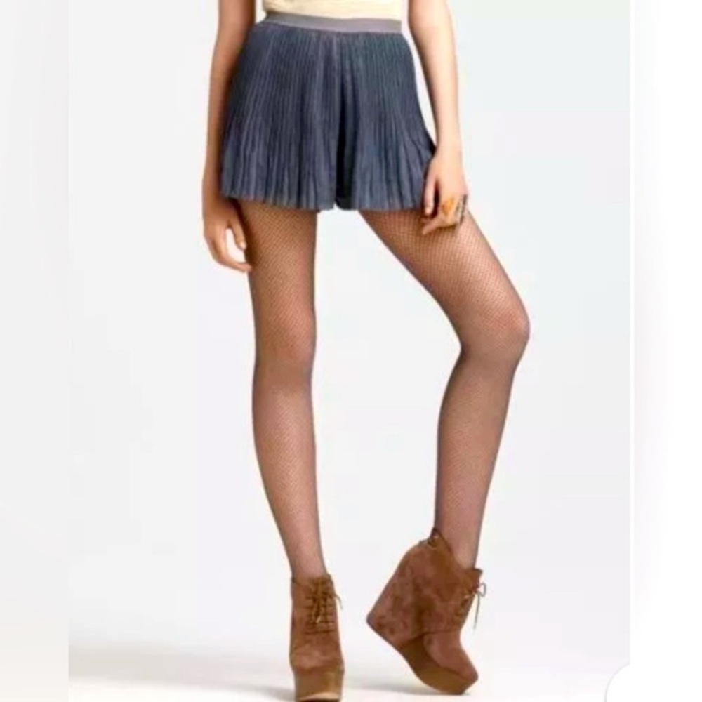 Free People Gray Accordion Metallic Dress Shorts Flouncy Flowy Sheer L - Picture 1 of 10